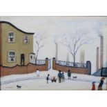 ARR LAURENCE STEPHEN LOWRY RBA RA (1887-1976) 'Street Scene Outside A House' Family and dogs