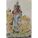 PRELLER, figure amongst ruins, mixed media, signed and dated 1971 to lower left, 43cm x 29.5cm