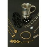 A Collection of costume jewellery including a French paste necklace, a silver pendant set with a