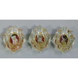 A set of three 19th century shaped oval salts, each decorated with head and shoulder portraits of an