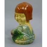 A Whieldon style Victorian moulded pottery figure, head and shoulder figure of a young girl with