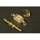 A Victorian opal dress ring in 9ct gold (a/f) together with a Victorian two stone bar brooch in