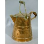 A lidded copper pail of tapered cylindrical form with moulded girdles, the spout with hinged lid,