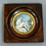 F De Bonnevaux portrait, miniature of a lightly clad young woman, circular, watercolour on ivory,