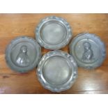 A quantity of 19th century pewter plates, two embossed with Marie Antoinette and Ludwig XV, two