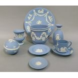 A small quantity of Wedgwood blue dip Jasper ware all with relief moulded classical decoration