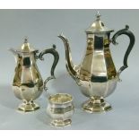 A Mappin and Webb silver plated three piece coffee service, comprising, coffee pot, hotwater jug and