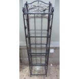 A five tier folding stand with three quarter gallery and sides with copper painted birds and