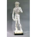A white painted plaster figure of David, 78cm high overall