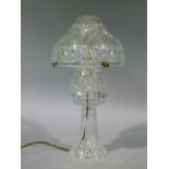 Cut glass table lamp and domed shade, 44cm high