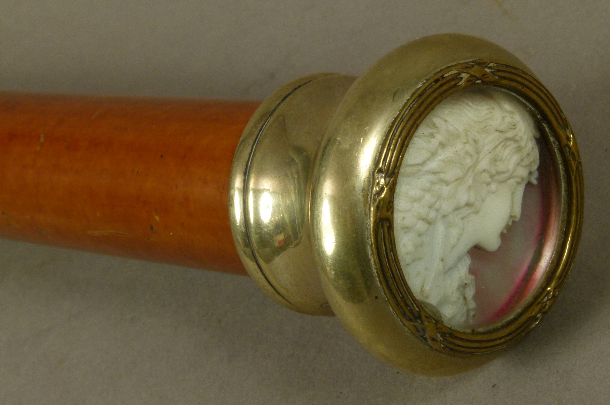 A SLIGHTLY TAPERED BAMBOO WALKING STICK the pommel silver plated with clasped reeded border, - Image 3 of 3