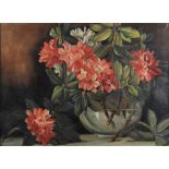 CONSTANCE EMMA CADOUX (Brown Kelly) Still life of rhododendron held in a glass bowl, oil on