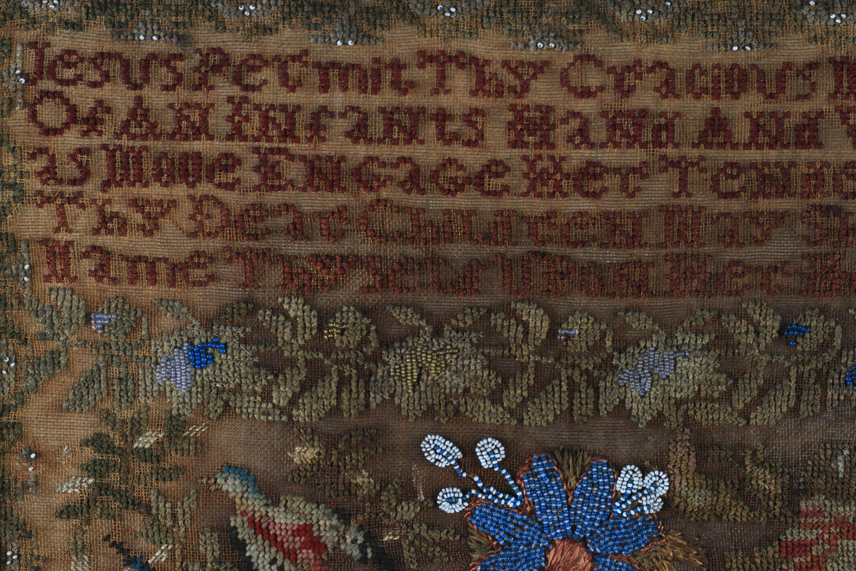 A MID 19TH CENTURY SAMPLER worked by Mary Anderson, aged 12 years 1866 with text, urn of flowers, - Image 4 of 4