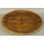A LATE 18TH/EARLY 19TH CENTURY SYCAMORE SHALLOW CIRCULAR BOWL with groove carved rim, 73cm