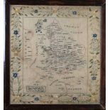 AN EARLY 19TH CENTURY EMBROIDERED MAP OF ENGLAND AND WALES worked by Mary Fraser at Mary Lawson's