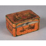 A FRENCH MID 18TH CENTURY SILVER GILT AND TORTOISESHELL PAINTED BOX, the rectangular top with a