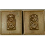 A PAIR OF RECTANGULAR OAK PLAQUES each applied with a 17th century carving of an infant, garland and