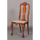 AN 18TH CENTURY STYLE DUTCH MAHOGANY AND FLORAL MARQUETRY SIDE CHAIR with arched top rail shell
