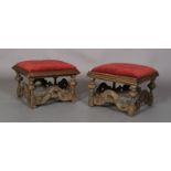 A PAIR OF CHARLES II BEECHWOOD STOOLS, 17TH CENTURY AND LATER, having square drop-in upholstered