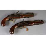 A PAIR OF MARINE FLINTLOCK PISTOLS by Goodison, London, full stocked with signed stepped locks,
