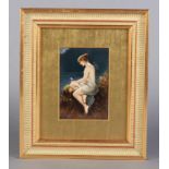 A SMALL WIESBADEN RECTANGULAR PORCELAIN PLAQUE, depicting Psyche, seated with butterfly on her