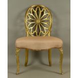 A GEORGE III GILTWOOD SINGLE CHAIR in Robert Adam style, the concave oval back finely pierced and