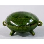 AN INTERESTING CHINESE SIMULATED MALACHITE GLAZED TERRACOTTA two handled compressed globular