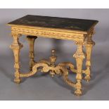 A 19TH CENTURY GILTWOOD CENTRE TABLE in 17th century style, the rectangular lacquered top