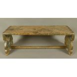 A LATE 18TH/EARLY 19TH CENTURY ELM LONG STOOL the top with kidney shaped carrying handle, flat