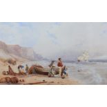 ENGLISH SCHOOL (Late 19th Century) 'Near Lyme Regis, Dorset', sailors watching a sailing ship