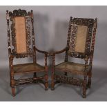 A LATE 17TH CENTURY STYLE SCOTTISH WALNUT ARMCHAIR, having a pierced cresting carved with thistle