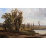 JOHN HORACE HOOPER (1852-1906) Extensive summer landscape, a figure standing amongst trees on the