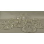 A VICTORIAN GLASS DESSERT SERVICE of panelled form with cut serpentine shaped rims comprising twelve