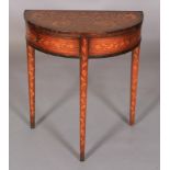 A DUTCH MAHOGANY AND MARQUETRY SEMI-CIRCULAR SIDE TABLE, late 18th century inlaid with a flower