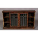 A REGENCY BRASS INLAID ROSEWOOD BREAKFRONT SIDE CABINET, pair of central doors (later with leaded