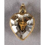 A LATE 17TH CENTURY GOLD AND ROCK CRYSTAL MOURNING PENDANT the heart-shape enclosing the crowned