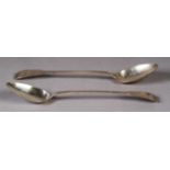 A PAIR OF GEORGE III SILVER FIDDLE PATTERN GRAVY SPOONS by William Eley and William Fearn, London