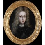 ENGLISH SCHOOL (17th/18th Century) Young gentleman, in wig and armour, oval, oil on canvas,