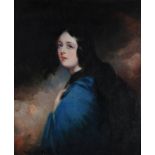 ENGLISH SCHOOL (19th Century) Portrait of a young woman in a blue cloak, oil on canvas, unsigned,