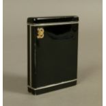 DUNHILL- A STERLING STANDARD BLACK AND ENAMEL CIGARETTE CASE with hinged cover and front, the