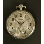 ART DECO POCKET WATCH BY TRAVANNES in an open faced 14ct gold case No 992314 with foliate scroll