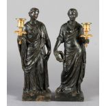 A PAIR OF PATINATED PLASTER FIGURES in the style of Humphrey Hopper, each classical female