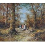 FURSTENBURG (20th Century), Elegant figures in a woodland, oil on canvas, signed to lower right,