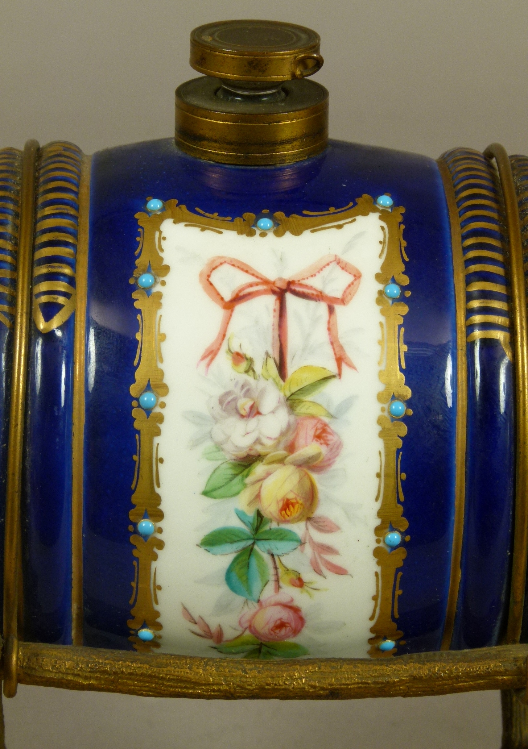 A LATE 19TH CENTURY FRENCH PORCELAIN AND GILT-BRONZE MOUNTED SPIRIT BARREL, the porcelain barrel - Image 5 of 5