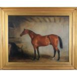 JOHN E FERNELEY (1782-1860) Bay stallion in a stable interior, oil on canvas, signed to lower right,