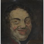 AN 18TH CENTURY EMBROIDERED PORTRAIT of Tim Bobbin (otherwise known as John Collier 1708-1786) in