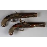 PAIR OF FLINTLOCK PISTOLS by Clark, London, signed stepped locks, waterproof frizzens and engraved