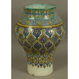 A 19TH CENTURY TURKISH POTTERY BALUSTER VASE, the body decorated with boteh beneath shoulder of