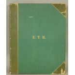 GILT TOOLED GREEN FABRIC COVERED ARTIST'S FOLIO (Late 19th Century) initially E.T.H. including a