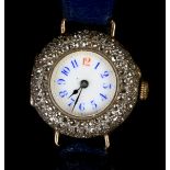 A GEORGE V LADY'S DIAMOND SET WRISTWATCH IN 18CT GOLD AND SILVER, Swiss jewelled lever movement,